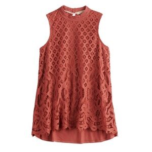 Juniors Rewind lace front tank top blouse clay large excellent dressy